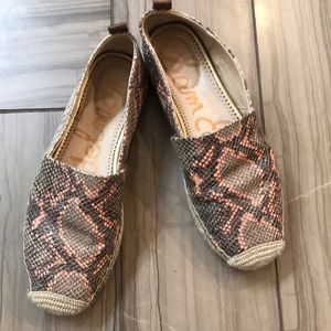 🌻4xHP!🌻 Sam Edelman Snake Embossed Espadrille Flats Peach & Tan 7.5